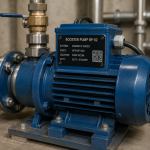 Black Anodised Aluminium Equipment ID & QR Tags for Booster Pump