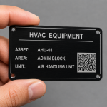 Custom Black Anodised Aluminium HVAC Equipment ID & QR Plate - Image 2