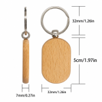 50-Piece Blank Beechwood Oval Keyring Set